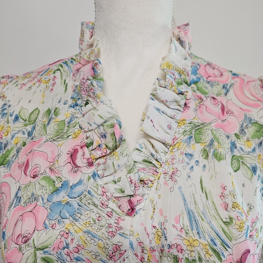 Vintage 70s Act I Floral Watercolor Maxi Prairie Dress Size S Hippie Cottagecore - Picture 5 of 10